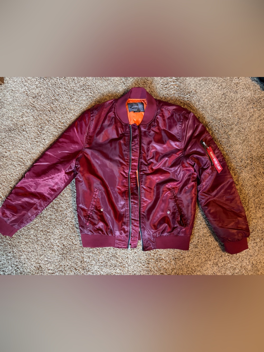 Maroon Bomber Jacket with Orange Lining